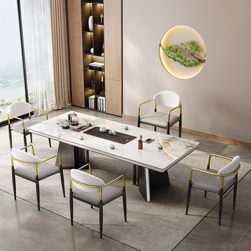 奢石岩板茶台桌现代茶桌椅组合简约轻奢高级感办公室茶道桌泡茶台