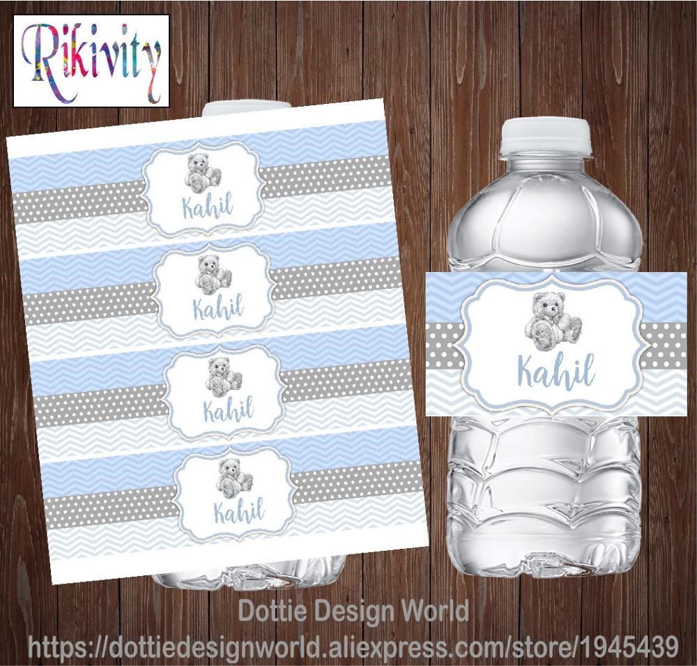 20pcs Personalized Bear Boy Baby Shower Water Bottle Wine C