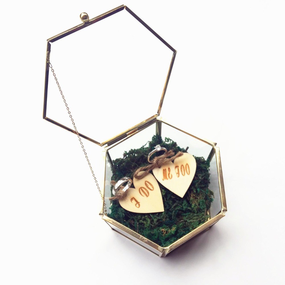 i do me too wedding ring box, hexagon ring bearer box geome