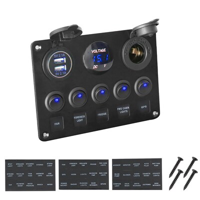 5/6 Gang Rocker Switch Panel With Fuse 4.2A Dual USB Slot So