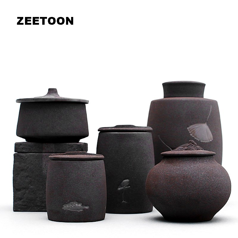 Black Zen Japanese Style Coarse Pottery Tea Cans Kung Fu Tea