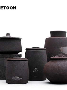Black Zen Japanese Style Coarse Pottery Tea Cans Kung Fu Tea