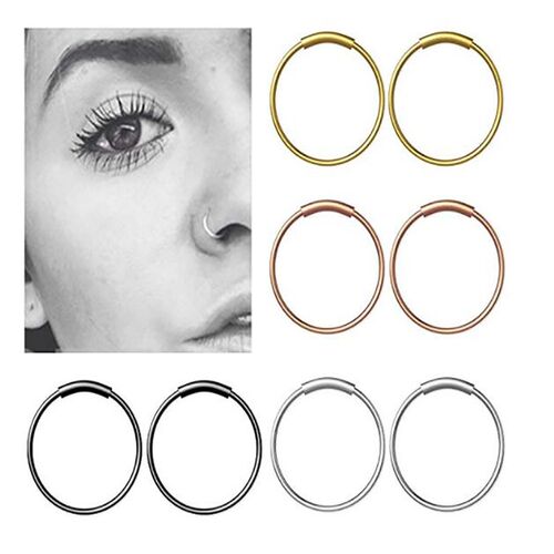 Steel Hinged Clicker Seamless Piercing Nose Ring Hoop Lip Ea