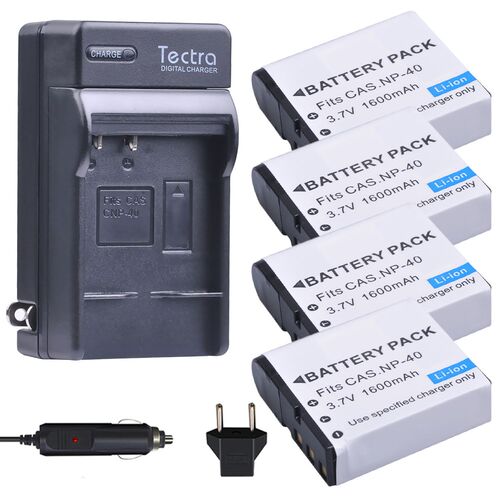4Pcs 1600mAh NP-40 NP40 Battery + Digital Charger for Casio
