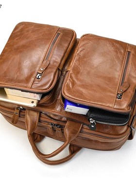 Vintage Men Business Briefcase Bag Multifunction Genuine Le