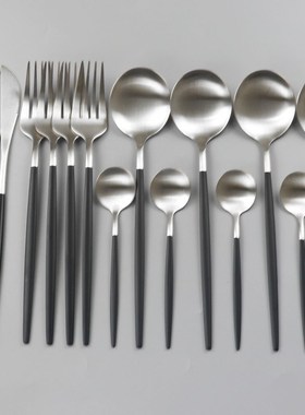 16pcs Black Gold Dinnerware Set 304 Stainless Steel Cutlery