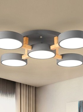Nordic Wood Decor Led Ceiling Lights  Living Room 220V Round