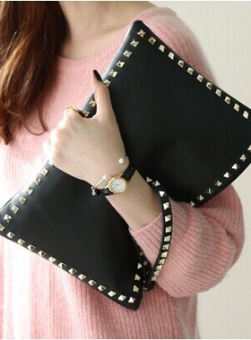 ANAWISHARE Women Day Clutches Leather Rivet Handbags Ladies