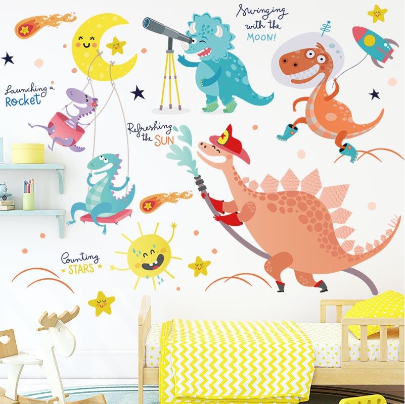 removable wall er cartoon dinosaur cute animal self-adhesive