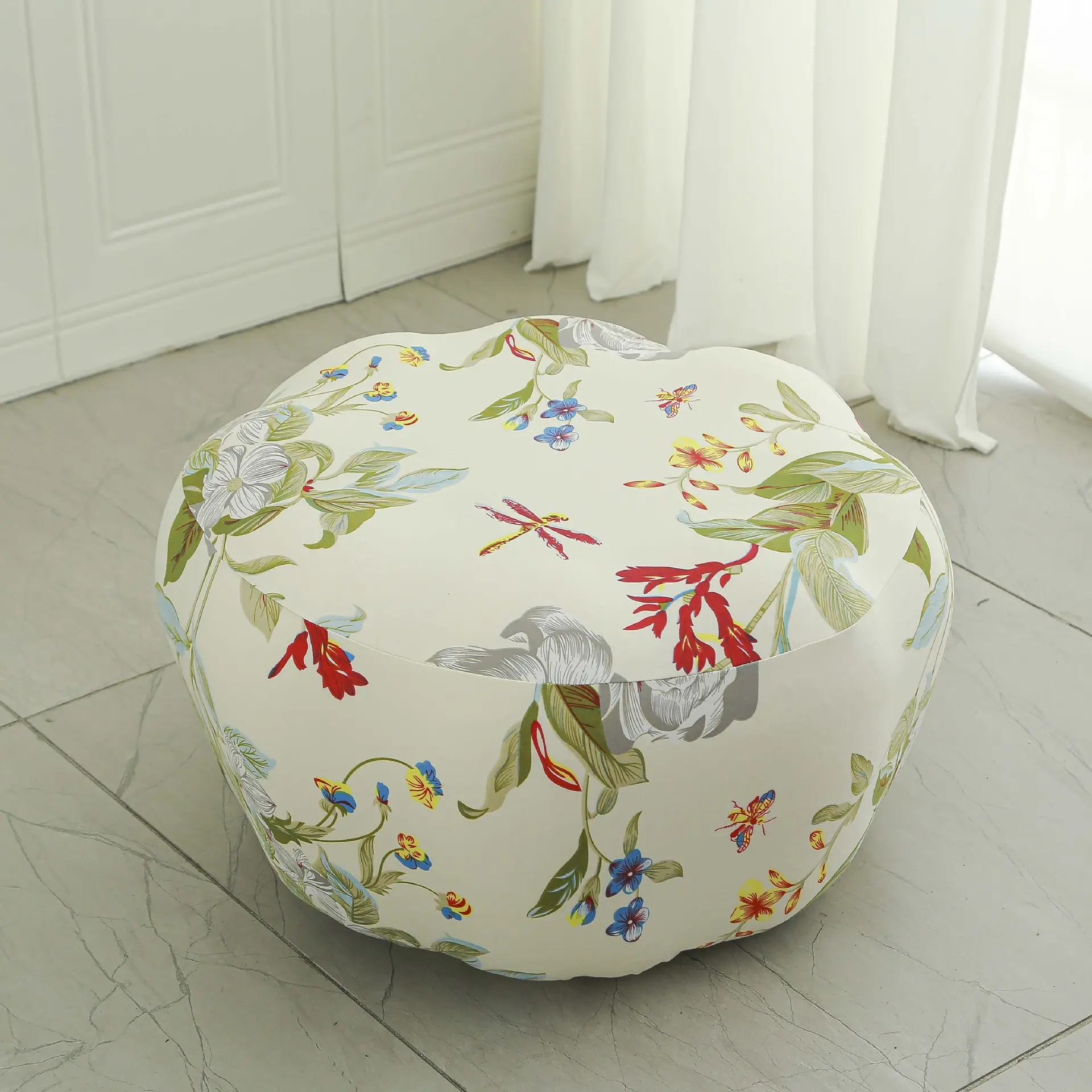 圆形脚踏套罩通用懒人蒲团坐墩榻榻米白盖布南瓜垫巾凳座沙发单人