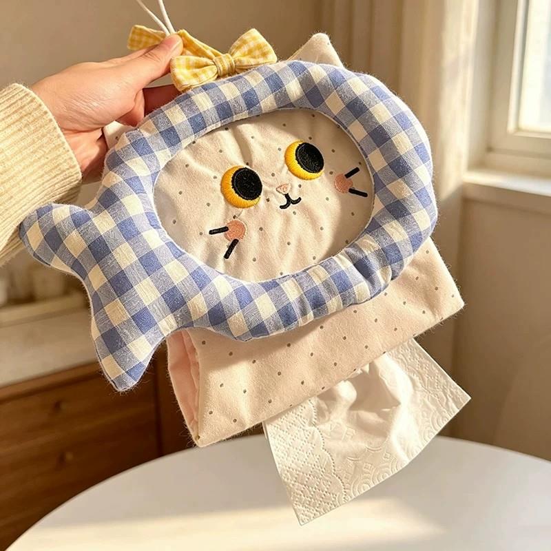 可爱猫咪纸巾盒抽纸袋家用床头客厅厕所壁挂式创意车载悬挂收纳盒