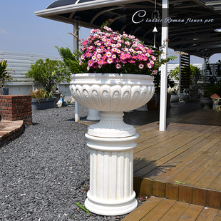 欧式 高档罗马柱子花盆别墅门口大号落地阳台庭院花园底座摆件花架