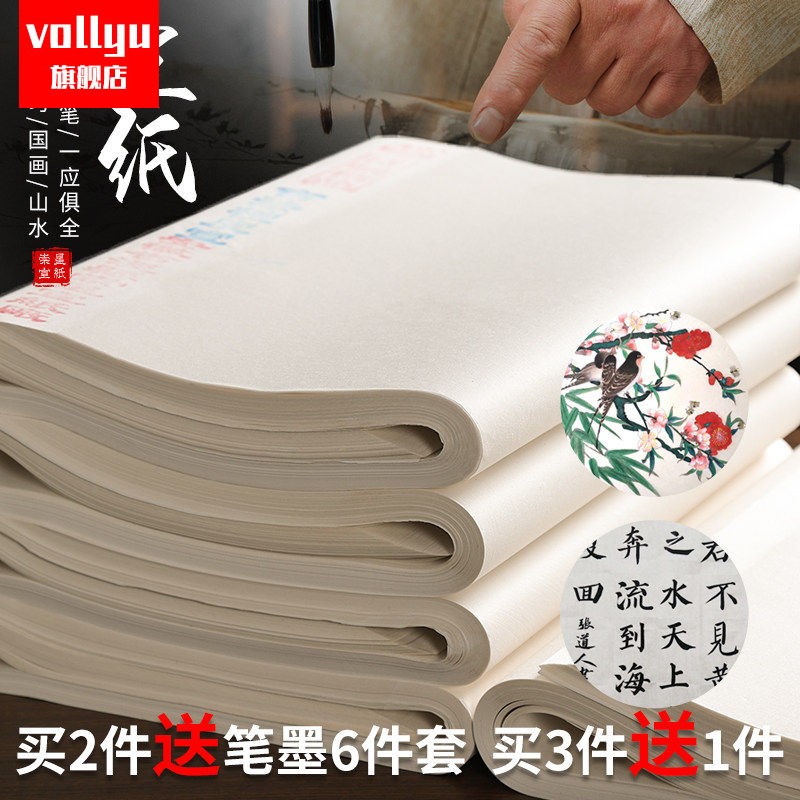 宣纸书法专用纸半生半熟国画毛笔字练字作品生宣工笔画初学者画画软笔写练习用纸六尺四尺三开8对开3尺4毛。