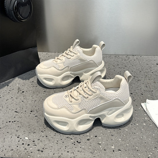 商场简陋真皮增高老爹鞋女2025秋季透气百搭小个子学生休闲运动鞋