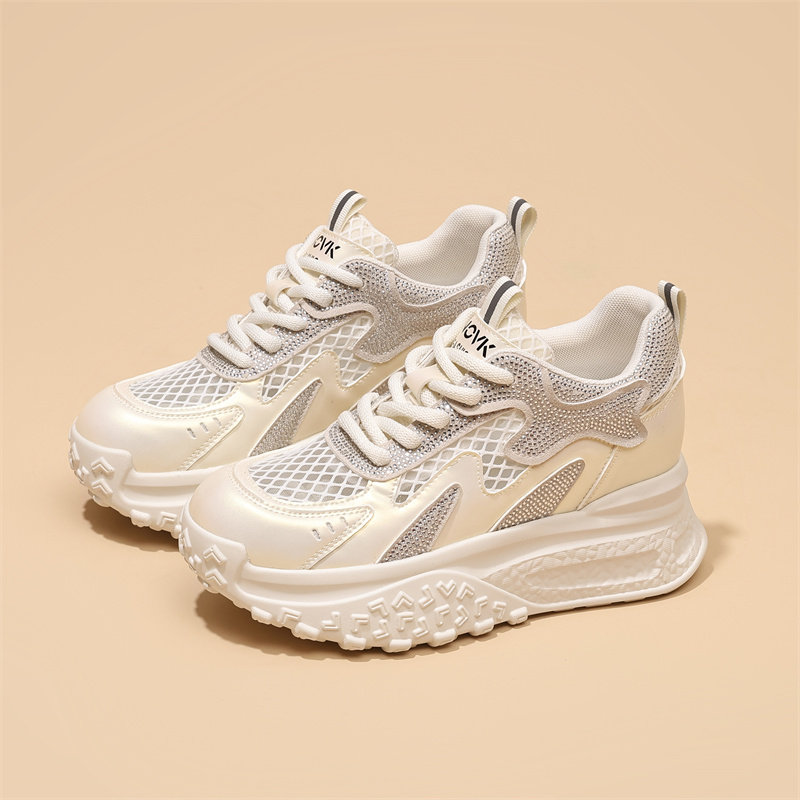 工厂尾货透气百搭女款老爹鞋夏季轻便休闲鞋厚底内增高运动网面鞋