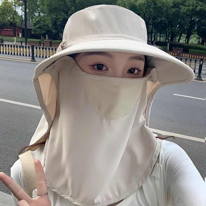 大檐遮阳帽女夏季户外防晒遮脸太阳帽时尚透气薄采茶凉帽骑车帽子