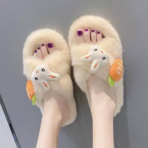 毛毛鞋兔子棉拖鞋女生外穿秋冬厚底时尚高级感软底轻奢一字拖可爱