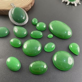 缅甸正品 天然翡翠玉石糯种满绿色圆椭圆形戒面蛋面裸石可镶嵌