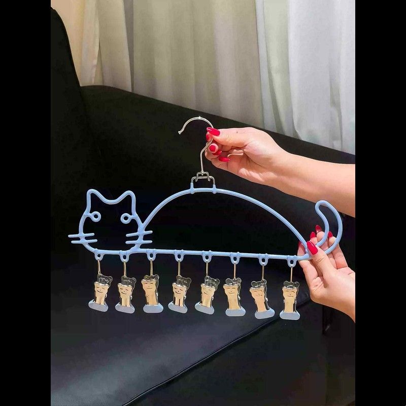 可爱猫咪衣架晾袜子神器晾衣架多夹子晒袜子家用挂衣大学生宿舍