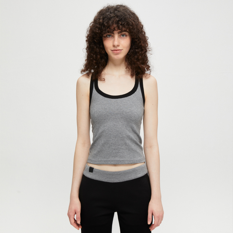 KVKV 瑜伽肤感运动吊带 复古辣妹黑灰拼色内搭外穿显瘦工字背心女
