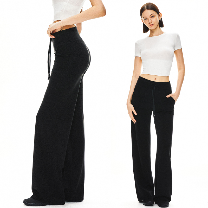 KVKV肤感宽松抽绳瑜伽裤 2025新款今年流行黑色直筒休闲运动长裤