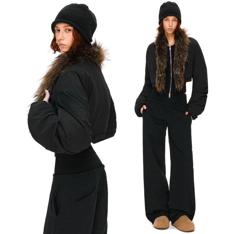 KVKV 可拆卸毛领真两件廓形棉服短款外套