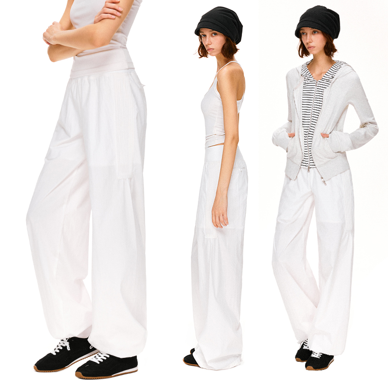 KVKV立体裁剪廓形压褶拼接螺纹阔腿工装裤