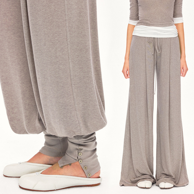 KVKV绵羊毛莱赛尔燕麦松紧腰压褶瑜伽普拉提可拆卸袜套束脚裤