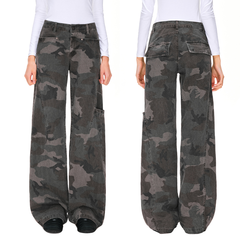 KVKV复古迷彩重洗水宽松直筒工装裤
