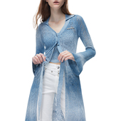 Two 原创镂空贝壳纹图案海浪花蓝白渐变色毛织套装 piece Outfit