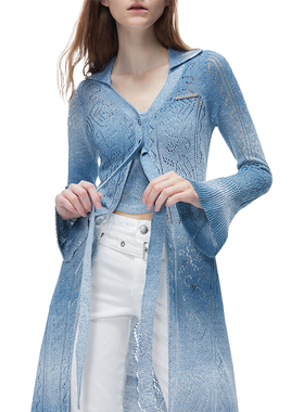 Two-piece Outfit 原创镂空贝壳纹图案海浪花蓝白渐变色毛织套装