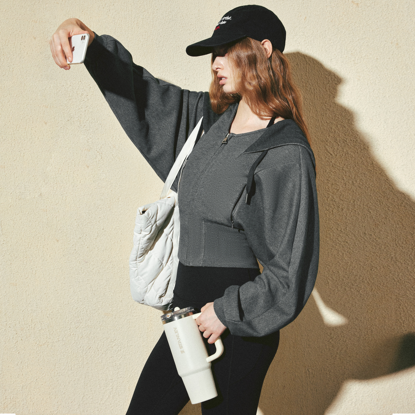 KVKV 深花灰廓形蝙蝠袖宽螺纹大翻领帽收腰拉链运动卫衣帽衫