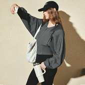 宽螺纹大翻领帽收腰拉链运动卫衣帽衫 KVKV 深花灰廓形蝙蝠袖