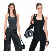 KVKV肤感U型挂脖吊带 复古辣妹修身 露背结构运动瑜伽外穿背心上衣