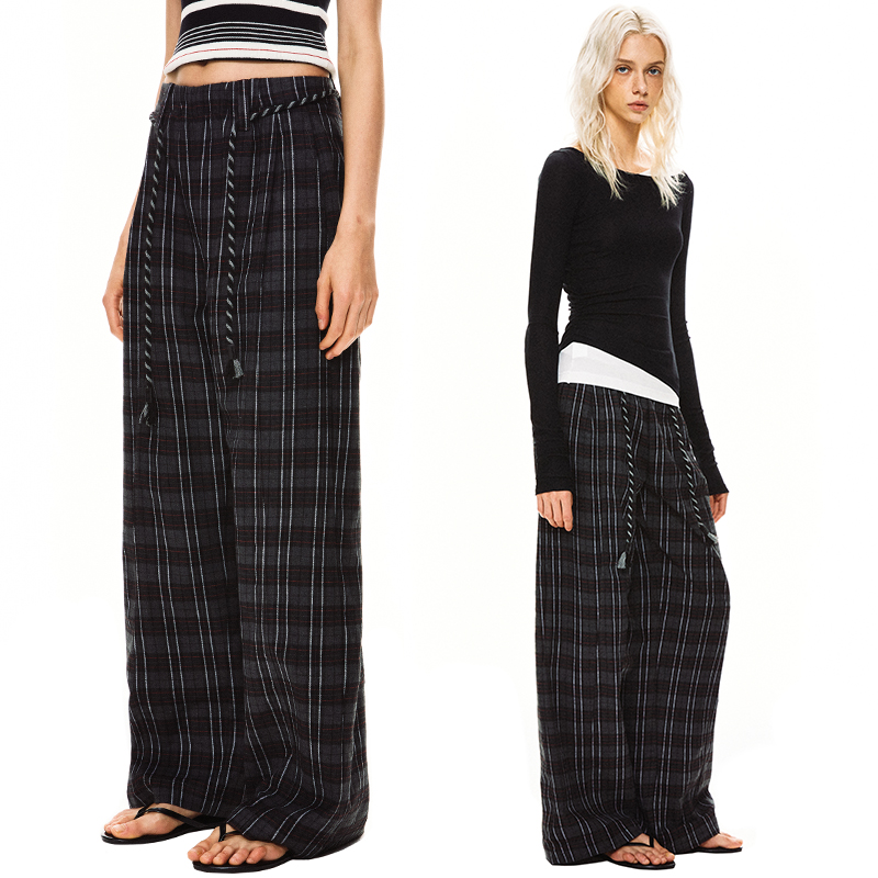 KVKV抽绳黑红格纹长裤