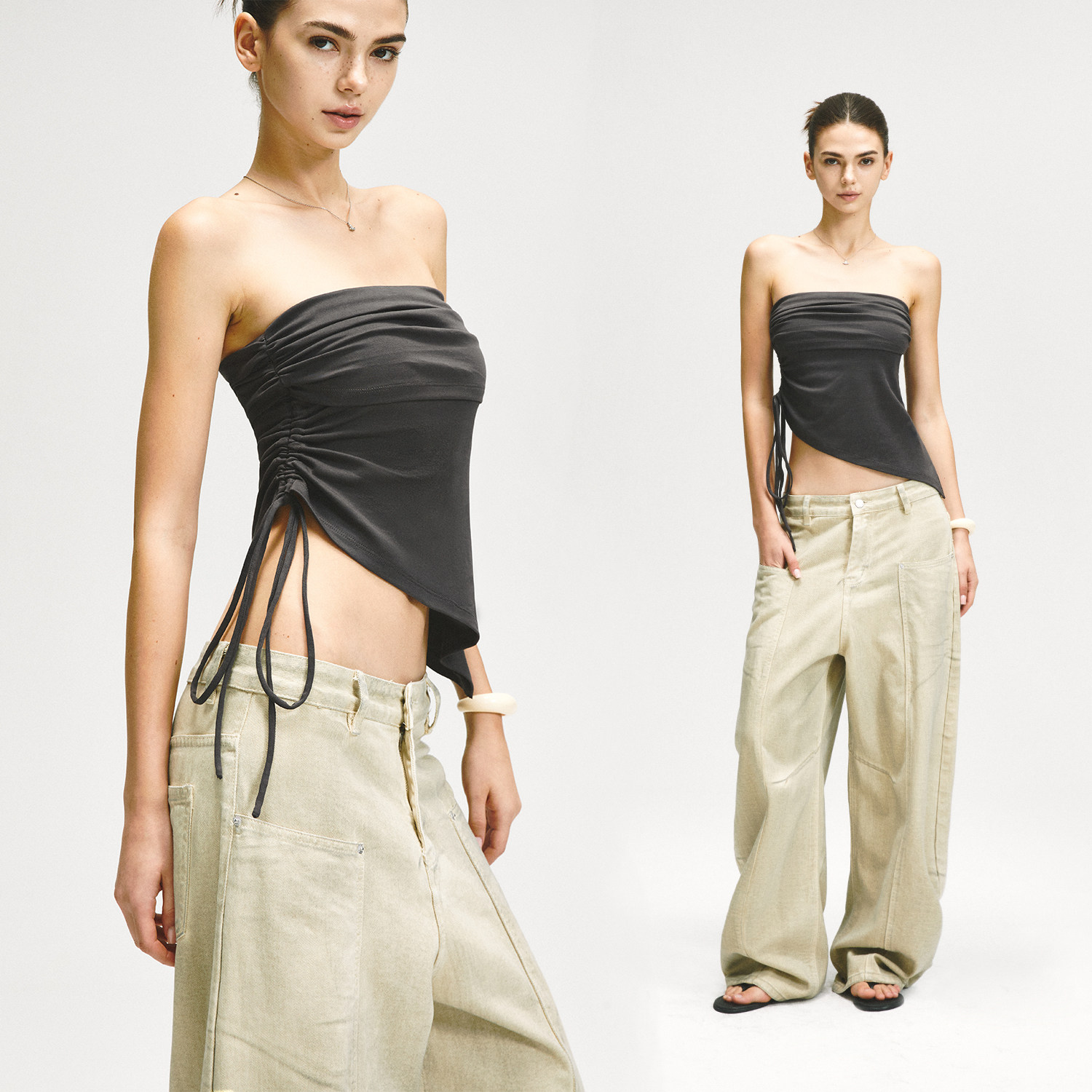 KVKV 两穿侧抽绳压褶抹胸