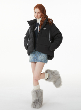 KVKV “一件过冬” OS超暖可拆卸连帽黑色前短后长茧型鸭绒羽绒服