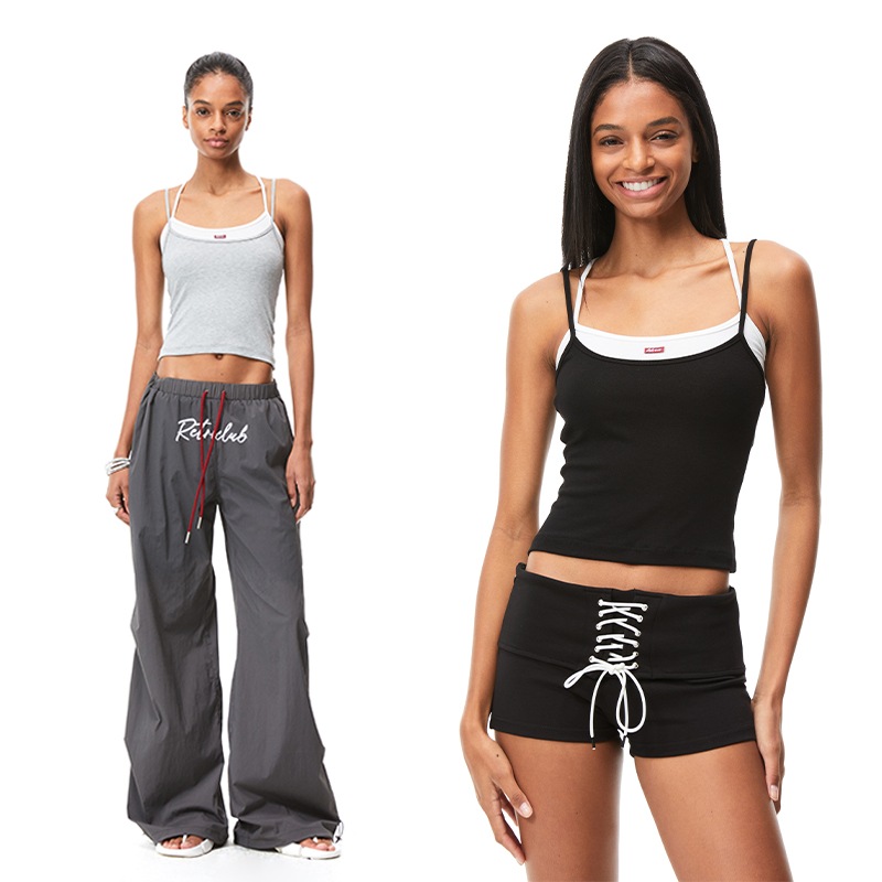 KVKV 真两件叠穿针织吊带背心 美式复古修身外穿小众设计无袖上衣