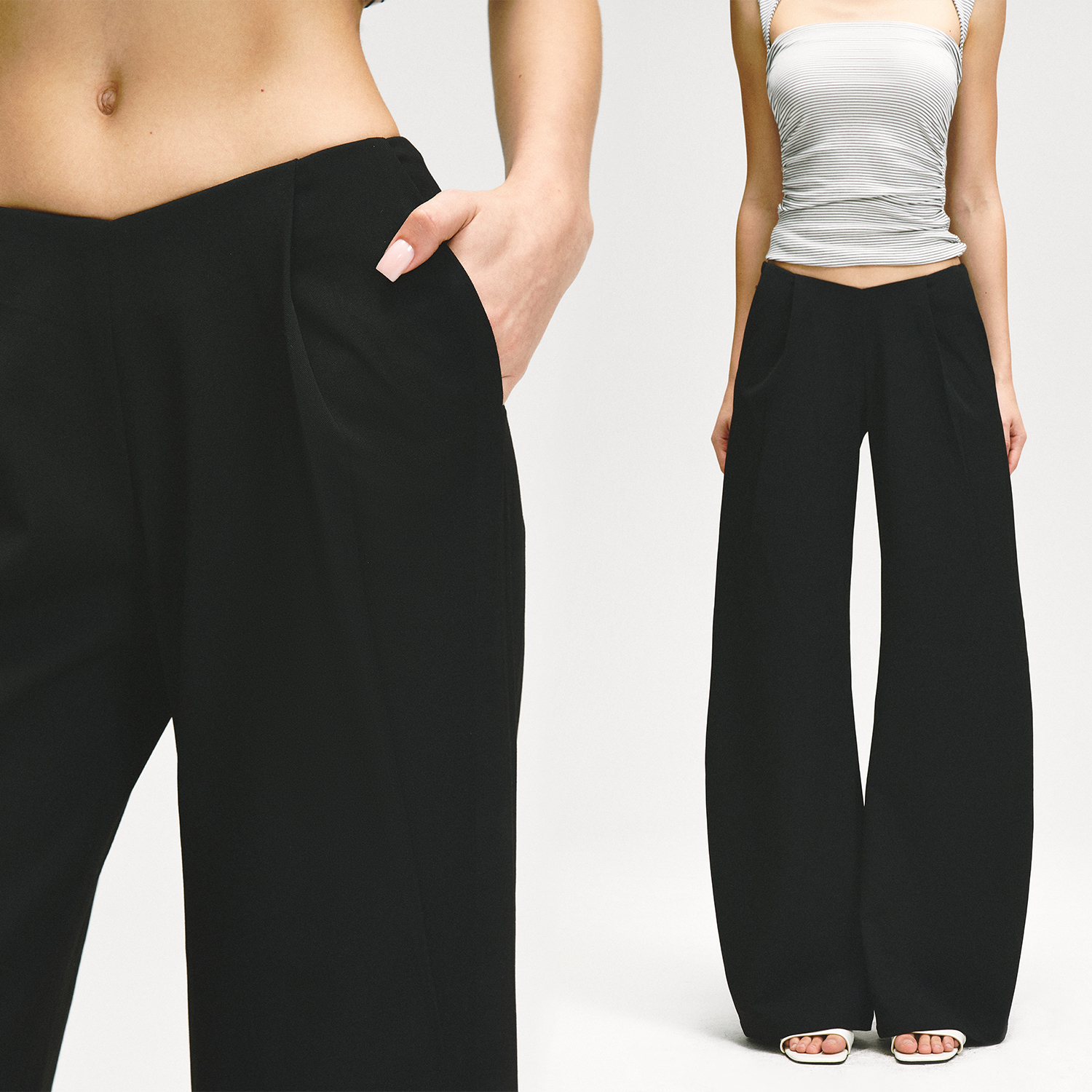 KVKVV型腰头宽松解构立体剪裁阔腿休闲弯刀西裤