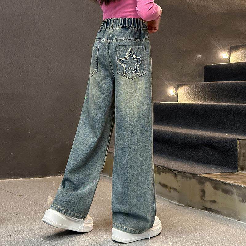女童裤子夏季2025新款中大童学生直筒阔腿裤儿童春夏装薄款牛仔裤