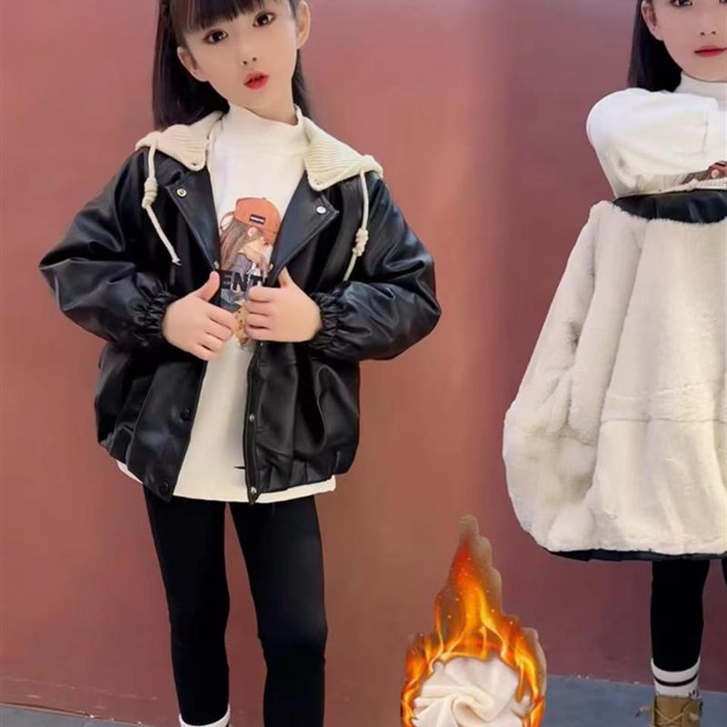 女童皮衣外套2025秋冬新款儿童洋气皮夹克中大童加绒加厚女孩上衣