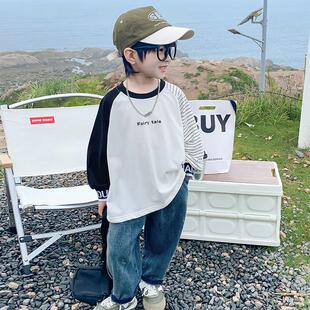 男童秋装长袖T恤2023新款儿童装男孩帅气字母卫衣宝宝圆领打底衫