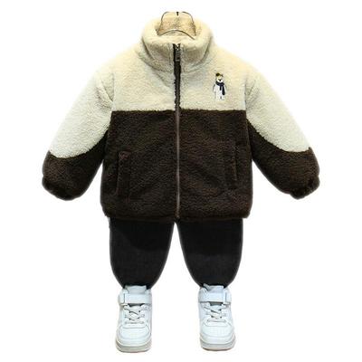 男童毛毛衣外套2024新款宝宝秋冬装儿童套装中小童加厚羊羔毛上衣