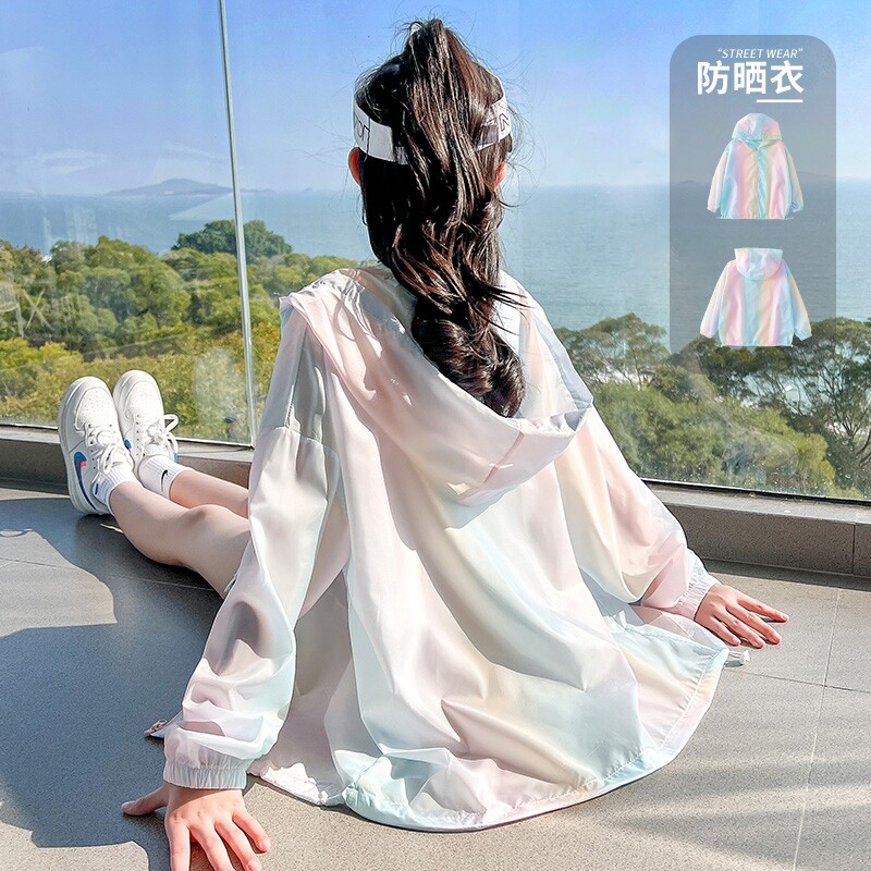 소녀의 태양 보호 의류 여름 얇은 코트 어린이 태양 보호 의류 얼음 실크 큰 어린이와 소녀 2023 새로운 여름 스타일 통기성