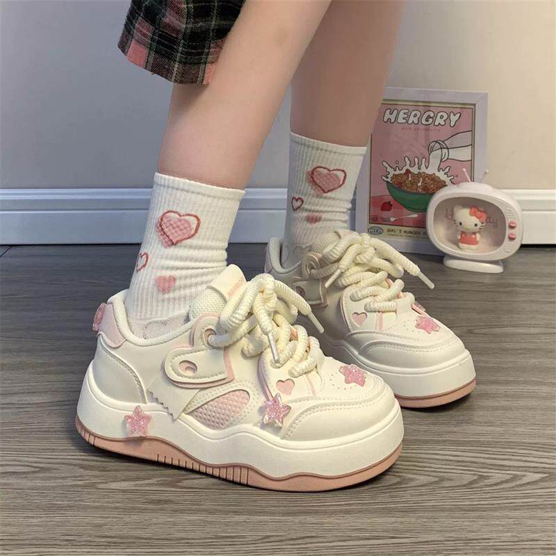 学生爆改小白鞋女大童休闲鞋子新款2025春季初中生女百搭运动板鞋