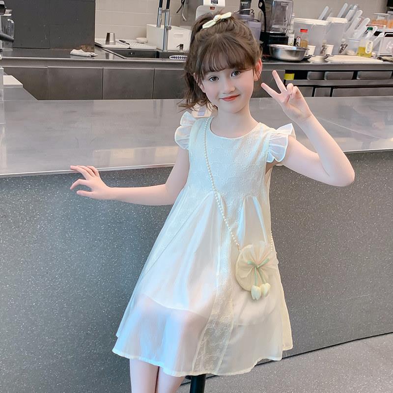 女童飞袖洋装夏季2026新款洋派儿童套装薄款公主裙夏装女孩裙子。