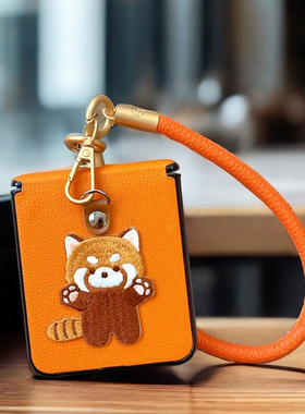 适用华为pocket2手机壳高级大牌风奢华橙色皮质小米mixflip秋冬款可爱刺绣zflip6/5全包铰链p50pocket s挂绳