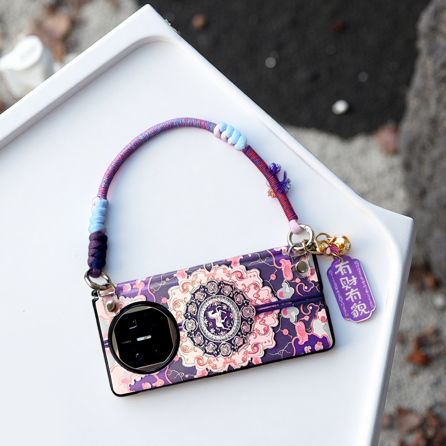 气质紫色适用华为matex7手机壳时尚女款x6国风x5典藏版套荣耀MagicV5全包中轴vivoxfold5防摔OPPOFindN5挂绳