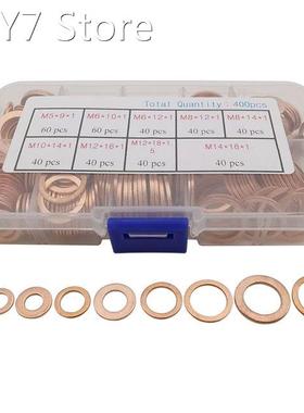 400Pcs/Box Copper Washers Shim Flat O-Ring Sealing Solid Sum
