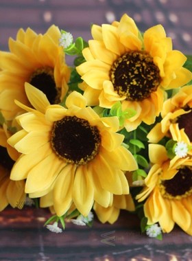 Cute 1 Bunch 7 Heads Sunflower Silk Artificial Flower Bouque